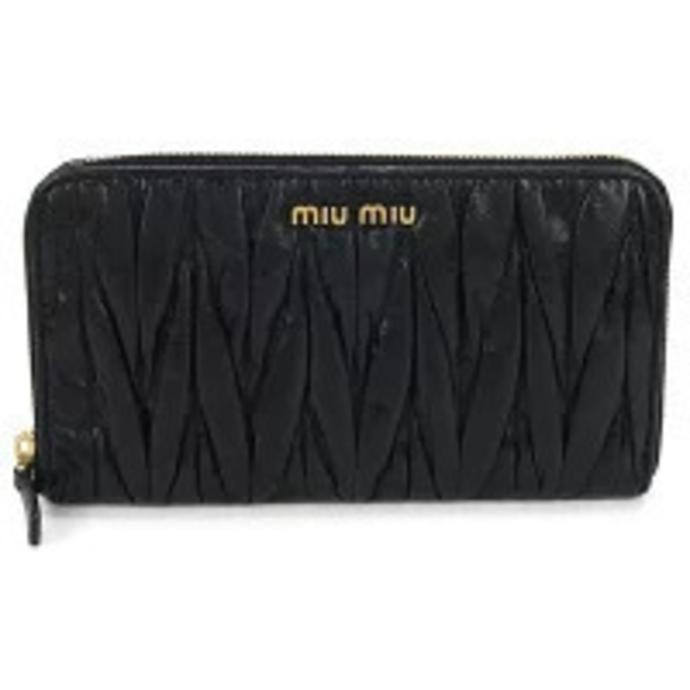 Miu Miu Matelasse Zip Around Leather Black